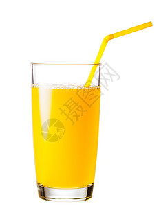 管子满杯橙汁在白色背景上隔离一根稻草满杯橙汁加上一根稻草浇注成熟图片