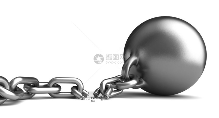 键铁随附的3d白底旧金属球和碎屑链制成图片