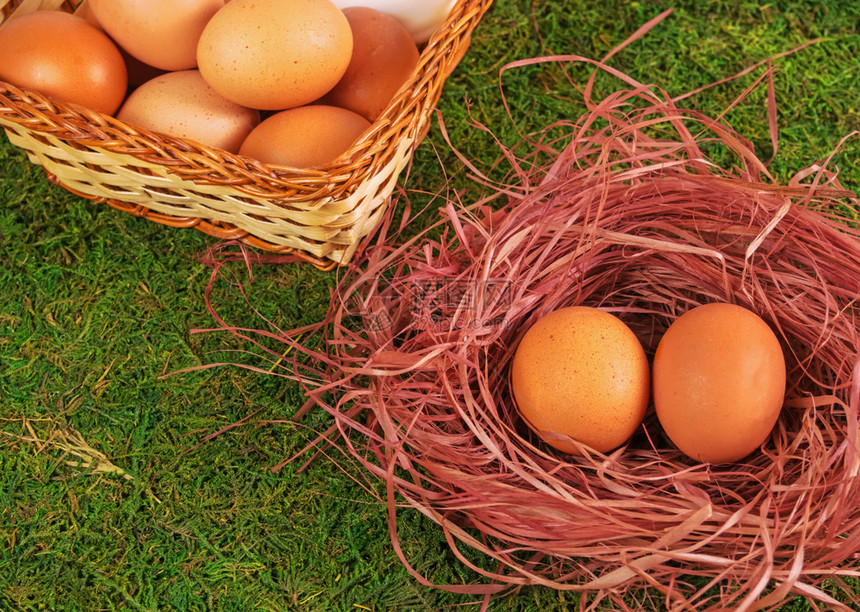 斑在草地上吃鸡蛋和篮子自然健康图片