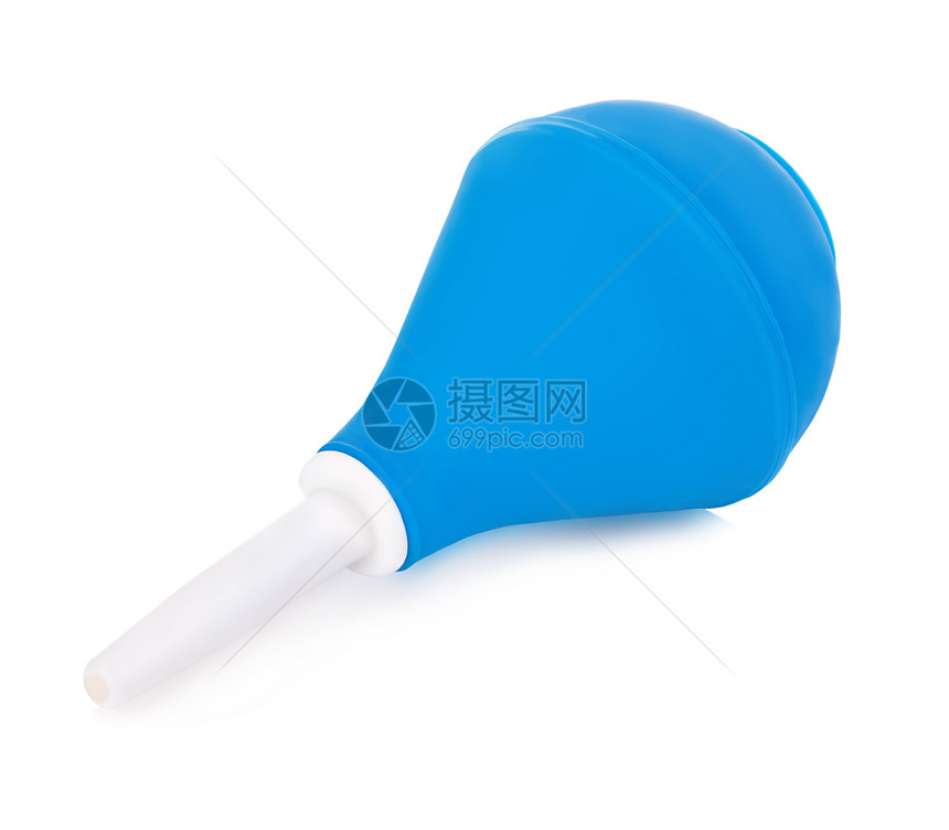 吸气器具援助白种背景孤立的蓝色医学灌肠图片