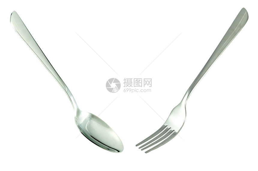 午餐在白背景上孤立的叉子勺服务乐器图片