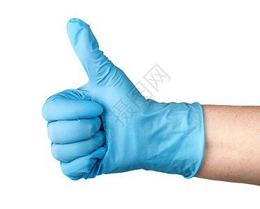 手臂持橡胶套拇指在白色背景上被孤立人类卫生图片