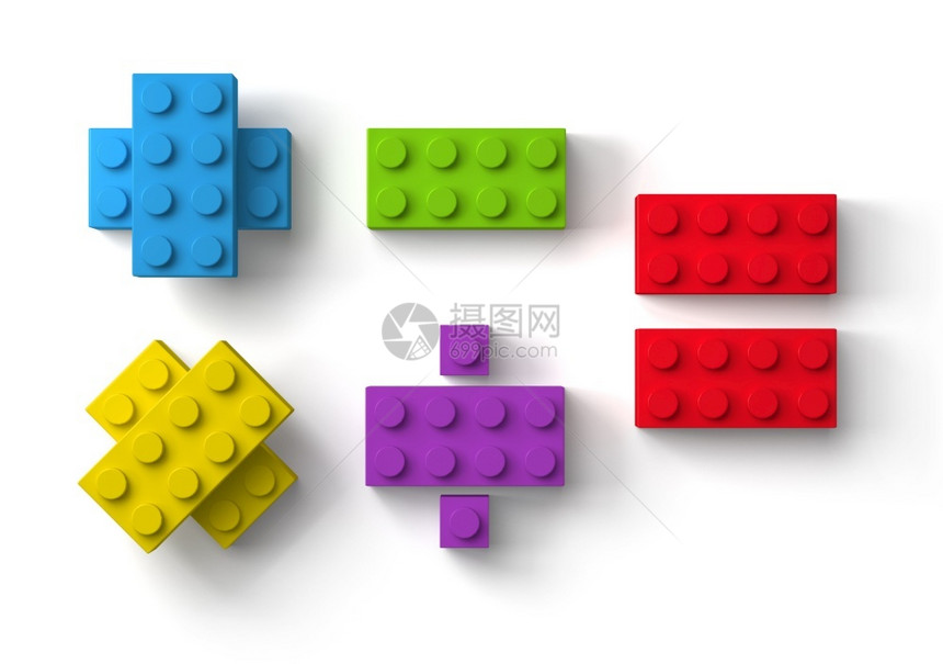 白色背景上孤立的数学符号3d顶视图部孩子们颜色数学的图片