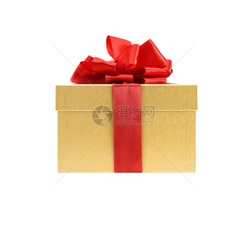 在白色背景上孤立的黄金礼品盒快乐的丰富多彩神秘图片