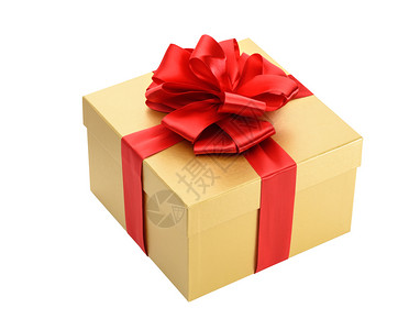 在白色背景上孤立的黄金礼品盒生日周年纪念购物图片