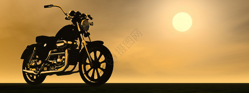 一种技术日落前有金属反射的摩托车影黎明图片