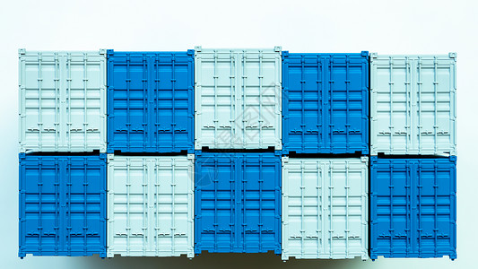 分配蓝货和白集装箱分销进口出全球商业运输交付白色背景的国际物流航运业货国际物流输业货的发售箱进口出白色的起重机背景