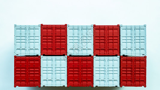 商品后勤红货和白集装箱分销进口出全球商业运输交付白色背景的国际物流航运业货国际物流输业发售箱进口出全球商业运输正面背景