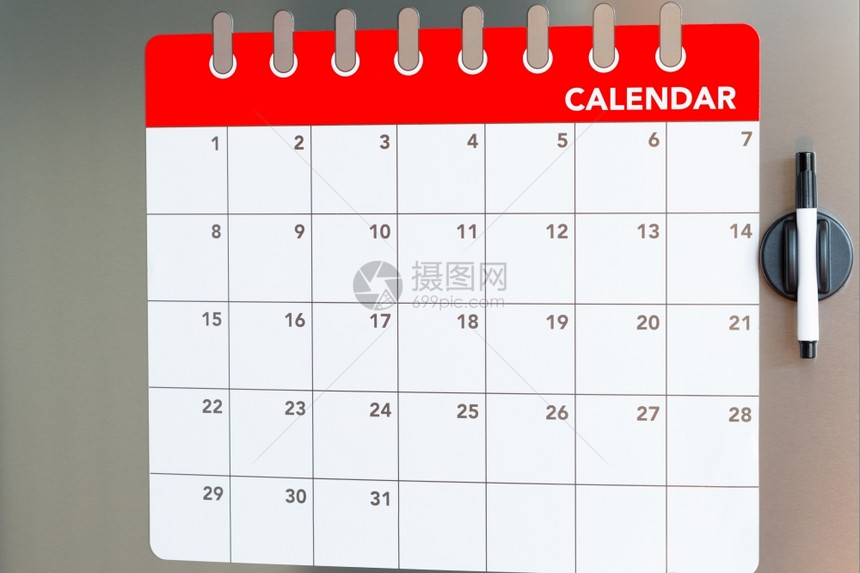 星期每月被困在冰箱中的磁铁日历天标记图片