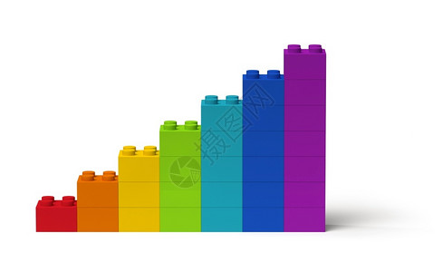 彩虹颜色的条形图表显示3D稳定增长以白色隔开稳定的商业图片