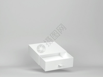 抽屉盒子商品嘲笑灰色背景上的空白抽屉盒模拟3d插图设计图片