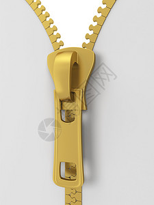 白色的带拉链背景上孤立的金属拉链3d插图缝纫图片