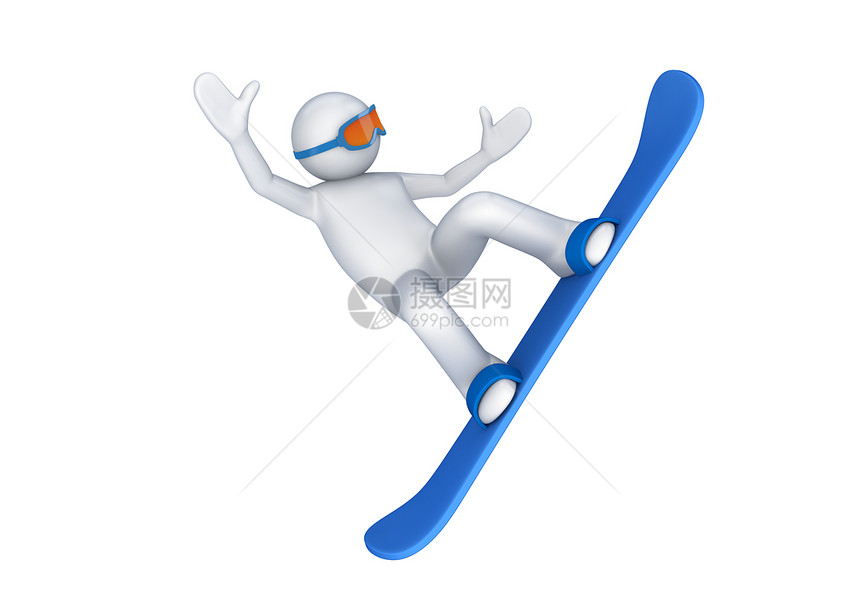 爬单板滑雪者人物在白色背景体育角系列中被孤立的3d雪板运动员图片