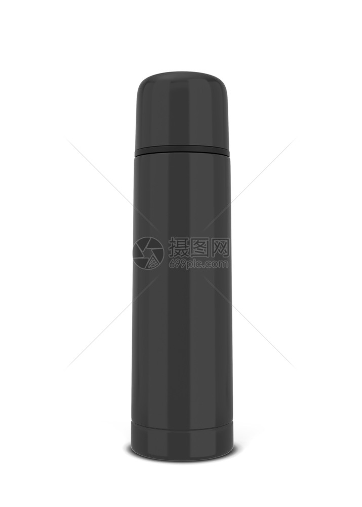 热饮温水量3d插图以白色背景隔离铝黑的烧瓶图片