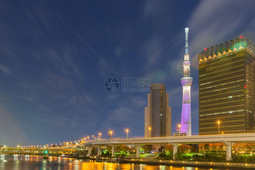 景观建造夜桥东京天树和间建筑之路东京天树时间图片