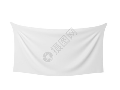空白旗帜白色背景上孤立的三维插图白布横幅皱纹小样门户14设计图片
