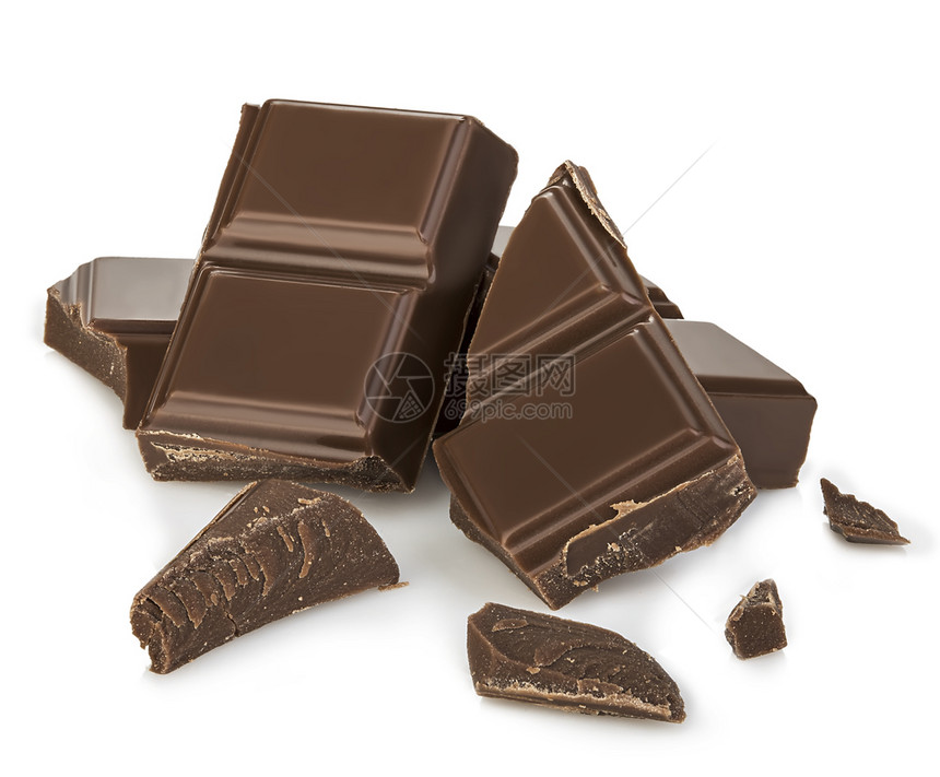 抗氧化剂棕色的以白背景隔离的巧克力条形闭合黑色的图片