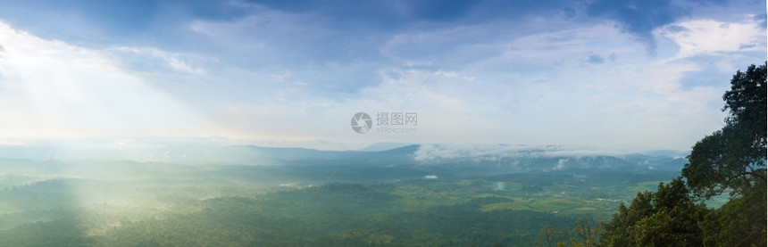 泰国地区晚上多雾路段夜树上的山顶和夜晚天空北海兰地区寒冷的森林覆盖山脉图片