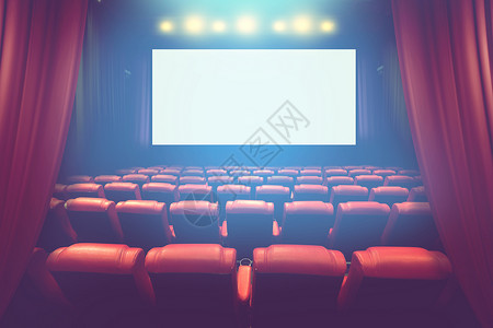 自在黑暗的戏剧有空白屏幕或电影院的空剧场礼堂放映时间前有红色座位图片