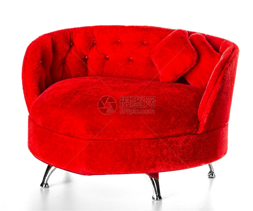 红色的白背景上孤立的红沙发床目图片