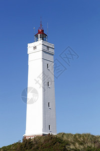 白色的导航丹麦Blavand灯塔之景地标图片