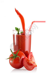 蔬菜水果滗器番茄汁倒入脱盐机和西红柿杯中在白色背景的番茄土豆汁中与外界隔绝背景图片