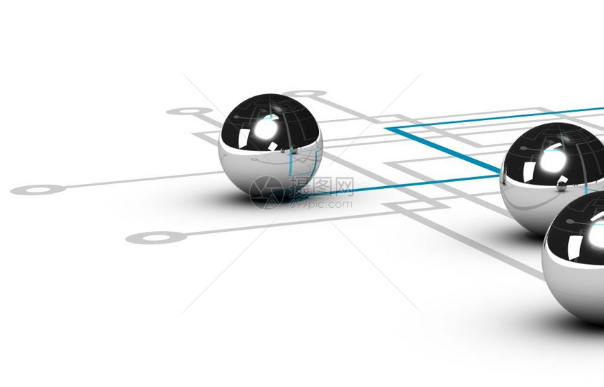 交流营销商业铬球由蓝线连接灰色网络与其他球白色背景插图网络概念图片