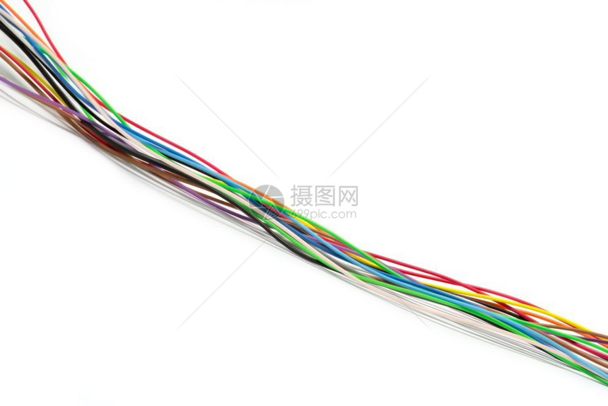 沟通绳索白色背景上孤立的多彩电缆网络图片