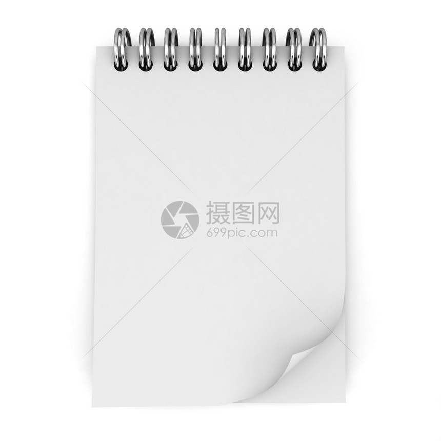 记事本文档白色背景上孤立的空白笔记本3d插图粘合剂图片