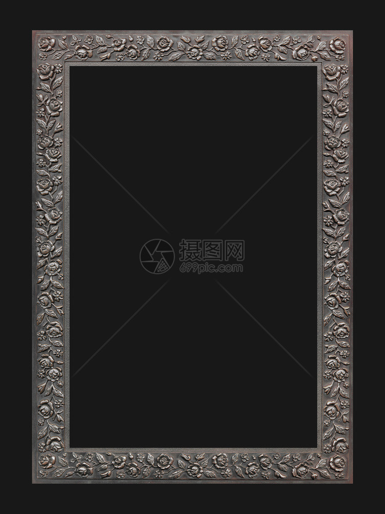 黑色背景上孤立的铜质装饰框架空的变暗晒黑图片
