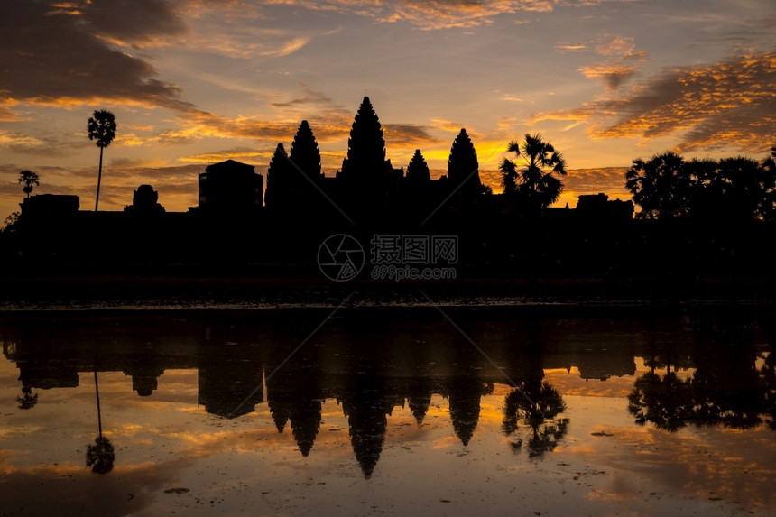 反射高棉柬埔寨暹粒安哥尔Wat日出建筑学图片