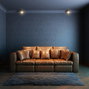 现代的极简主义者当代的以棕色皮沙发为其余版本的室内图片