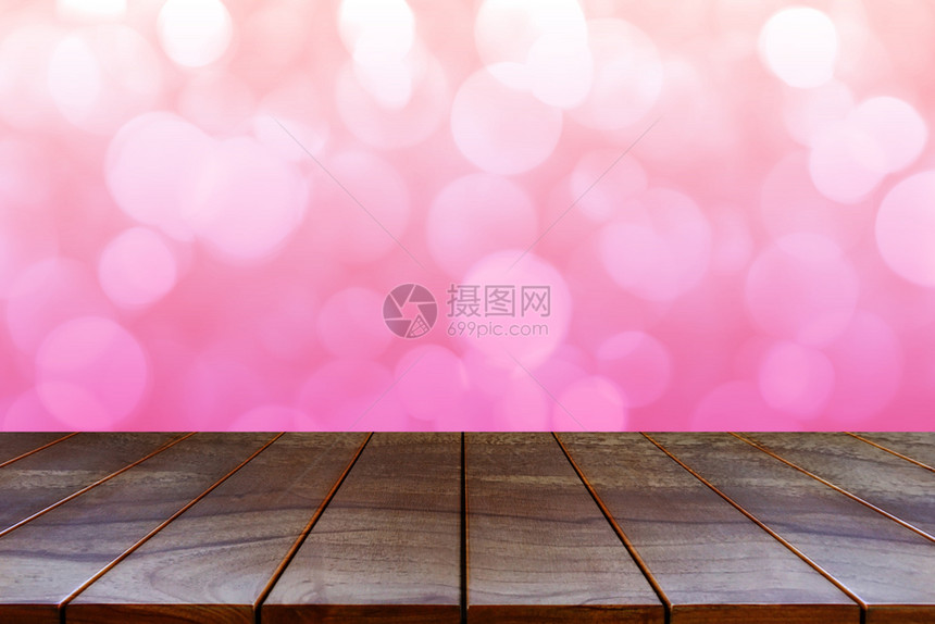 空白的圣诞节木制桌间平台和产品显示缓存的模糊抽象bokoh背景布OKh空的图片