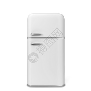 弗里奥冷却器霜白色的Retro厨房冰箱3d插图以白色背景隔离设计图片