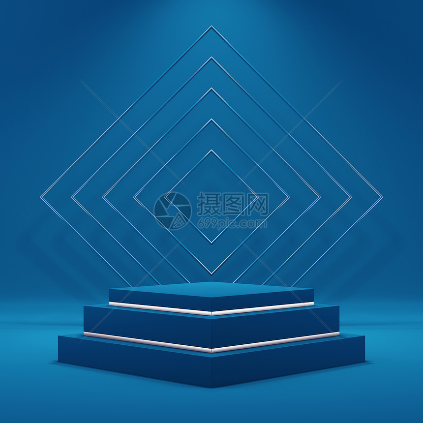 盒子聚光灯3d模拟用于产品展示的讲台蓝背景3d投影的d背景时尚图片