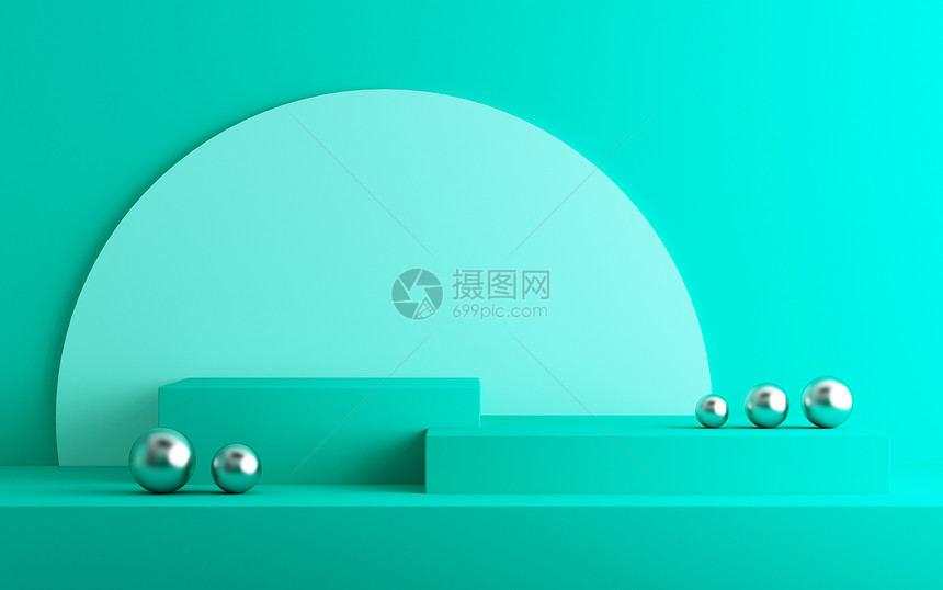 蓝色的最小3d模拟讲台的3d背景用于产品展示绿色背景3d冠军图片