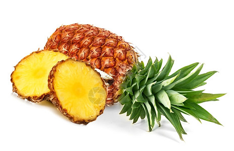 饮食菠萝白纸上切片分离素食主义者水果图片