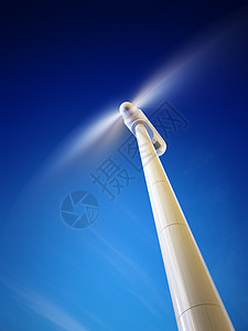 基普尔运动移低的风力涡轮机叶片在生动的蓝天下旋转并从方观看3D艺术品展示了清洁可再生能源的概念风力涡轮机叶片在生动的蓝天下旋转并从方观设计图片