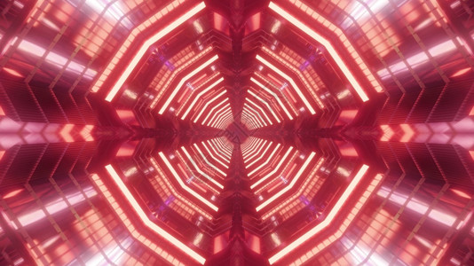 科学红色彩未来3D插图虚拟无尽隧道的抽象背景设计由光线三维插图背景灯光的几何线组成红色虚拟隧道几何的发光背景图片