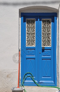 希腊Kalymnos岛传统蓝色希腊门家丰富多彩的旅游图片