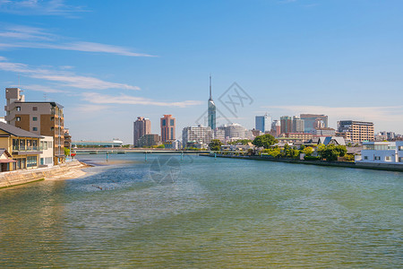 摩天大楼城市景观亚洲日本福冈市天际蓝空图片