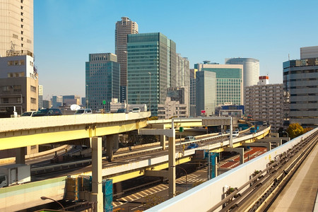 摄影建筑学运输高速公路和城市天际东京关区日本洪修图片
