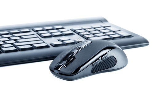 无线黑设置鼠标和计算机键盘白上孤立桌面物品白色的图片