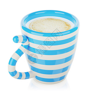 蓝色和白条形咖啡杯孤立的三维插图满瓷图片