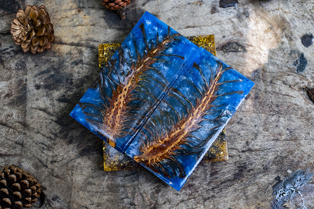 稳定松锥的蓝色抽象艺术背景Pineconne环氧树脂松工具图片