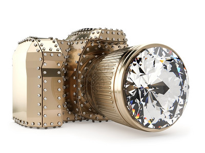 黄玉珍珠花簪配有钻石镜头的金色照相机珠宝著名的刻面设计图片