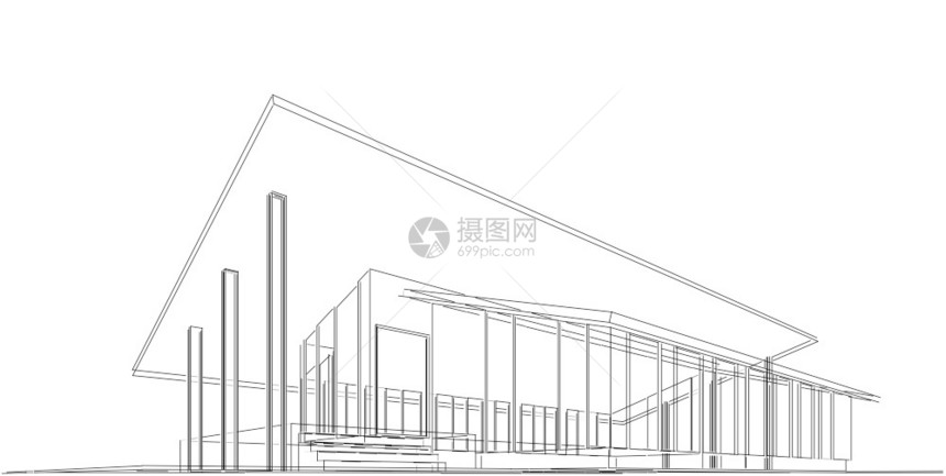 建筑3D插图现代城市建筑抽象背景设计建筑背景插图透视线阴凉处技术的建造图片