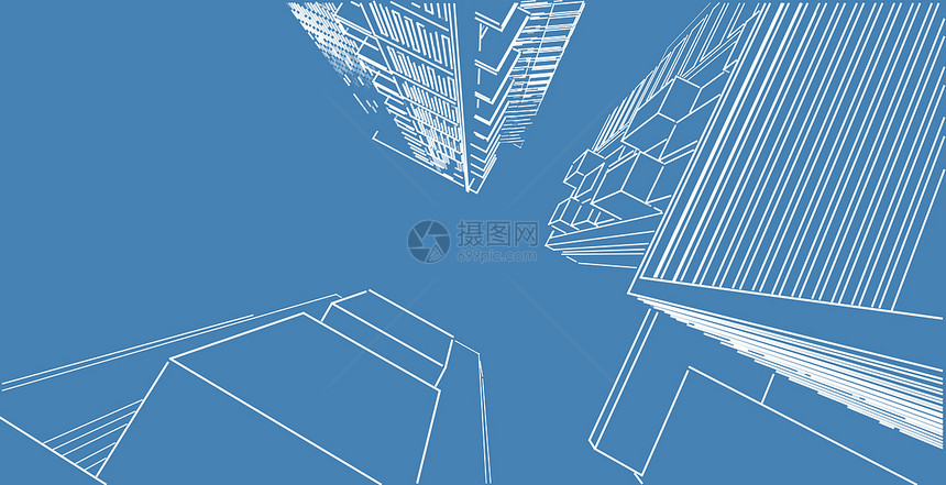 插图建造3d解现代城市建筑抽象背景设计3D图解架构建设透视直线三维图解建筑结构师图片