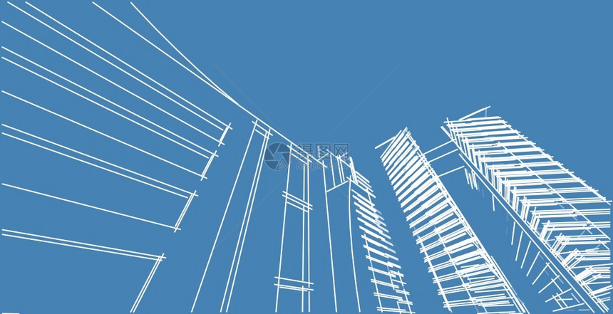 多雾路段草图阴影3d解现代城市建筑抽象背景设计3D图解架构建设透视直线三维图解建筑结构图片