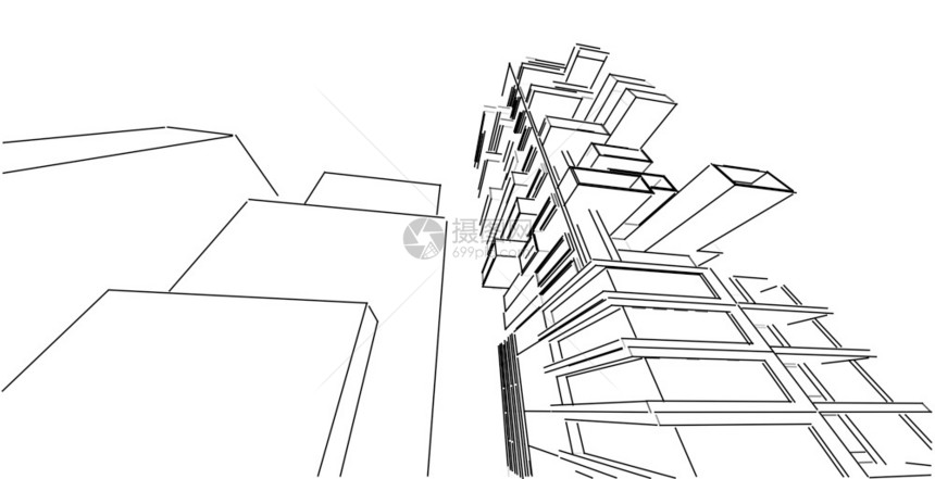3d图解现代城市建筑抽象背景设计3D图解架构建设透视直线三维图解建筑结构外部的屋技术图片